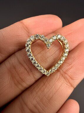 14K Yellow Gold Cubic Zirconia  Heart Pendant